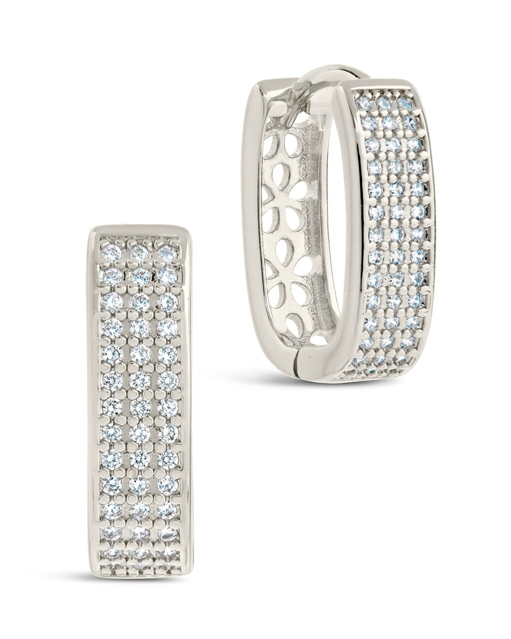 Men's CZ Rectangle Huggie Hoop Earrings Earring Sterling Forever Silver 