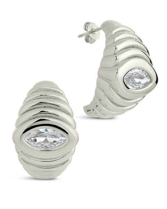 CZ Studded Croissant Hoop Earrings Earring Sterling Forever Silver