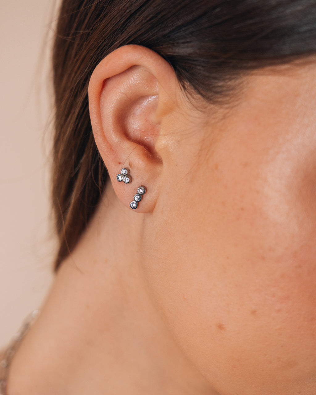 Sterling Silver 2pc Bezel Stud Set