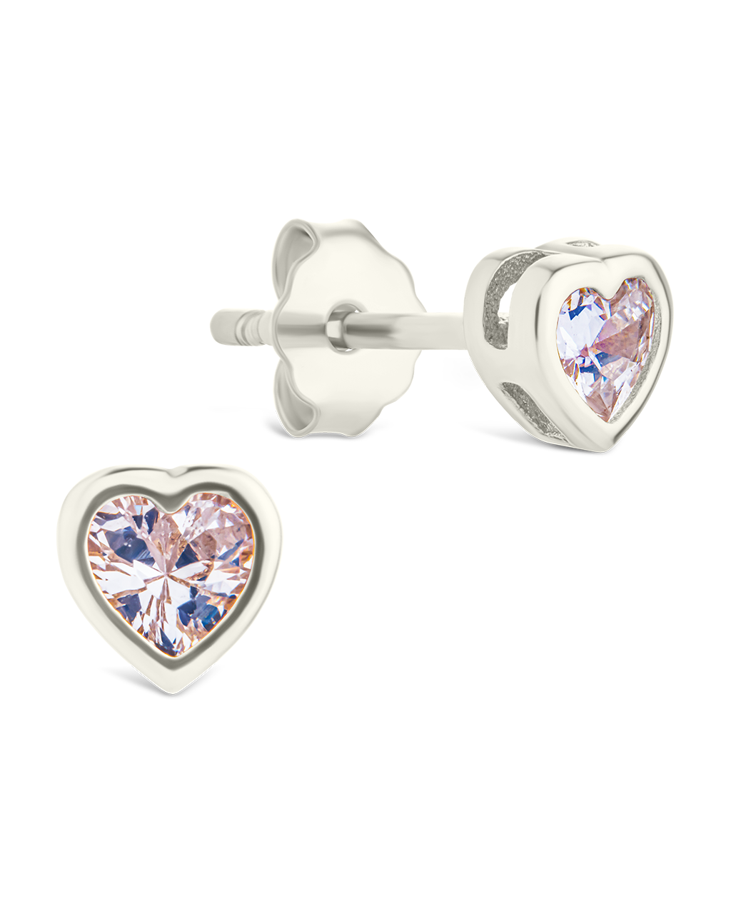 Sterling Silver 2mm Heart CZ Stud Earrings