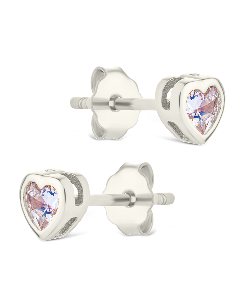Sterling Silver 2mm Heart CZ Stud Earrings