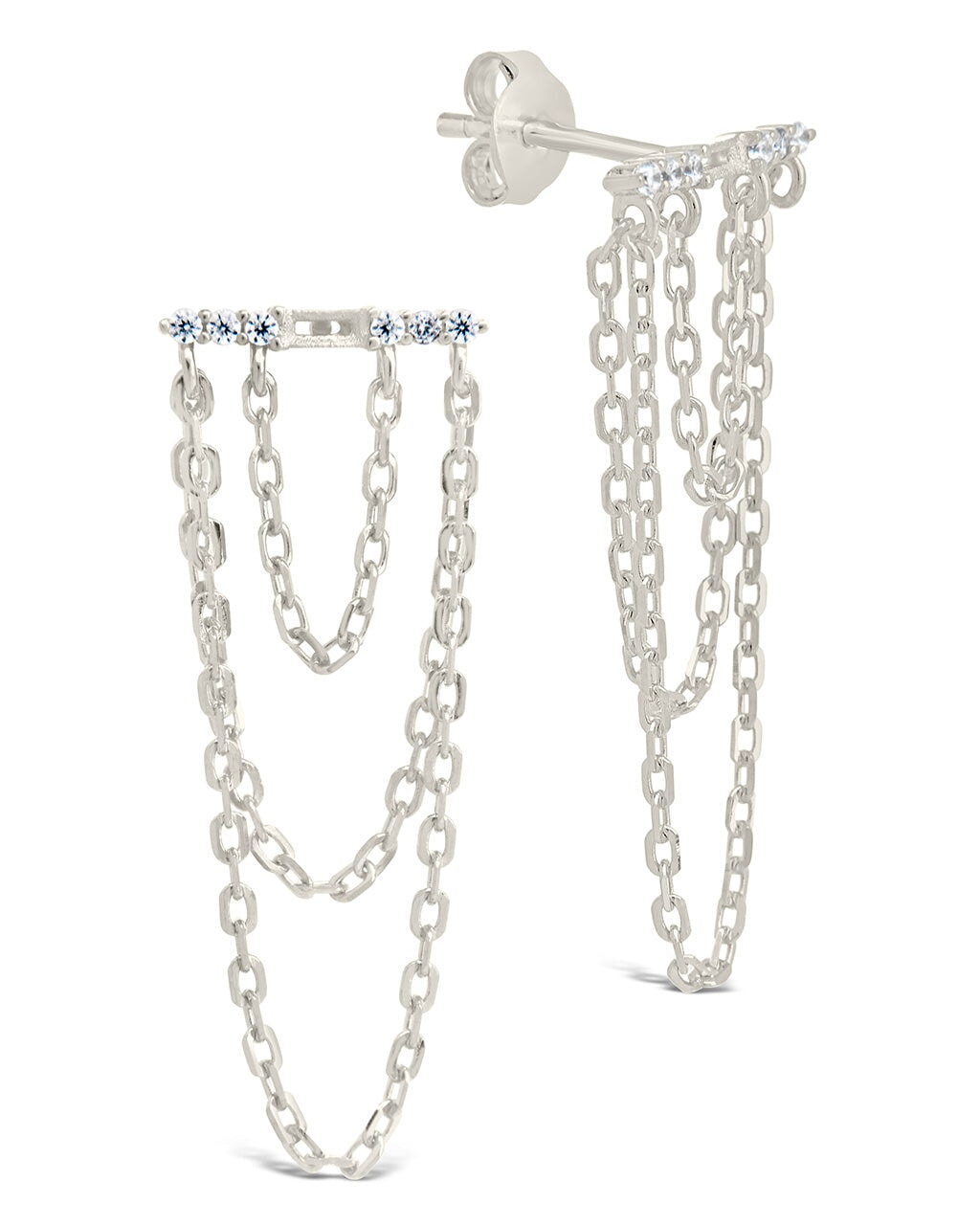 Phoebe CZ Chain Drop Studs Earring Sterling Forever Silver