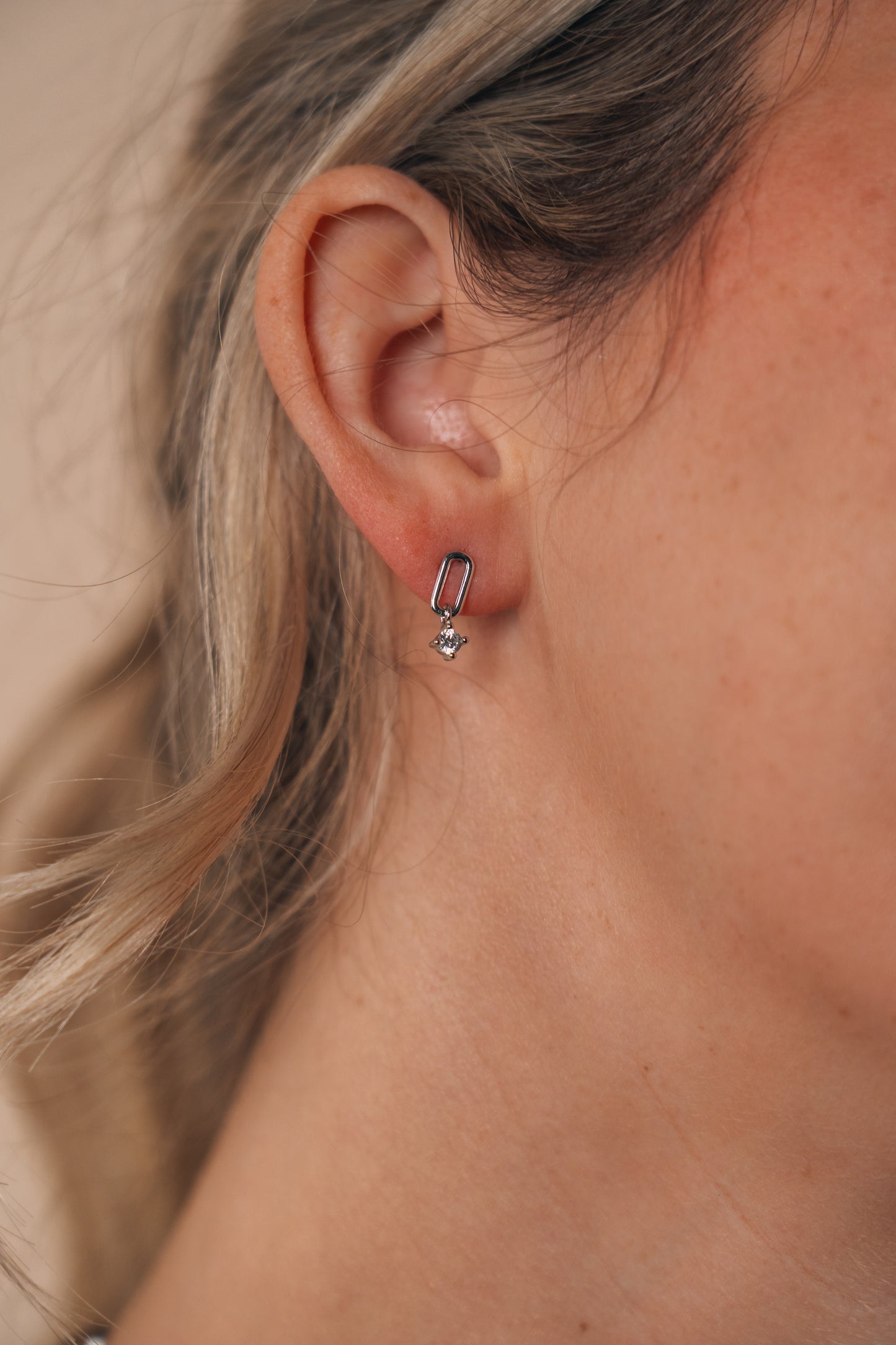 Sterling Silver Mandy CZ Oval Drop Stud Earrings