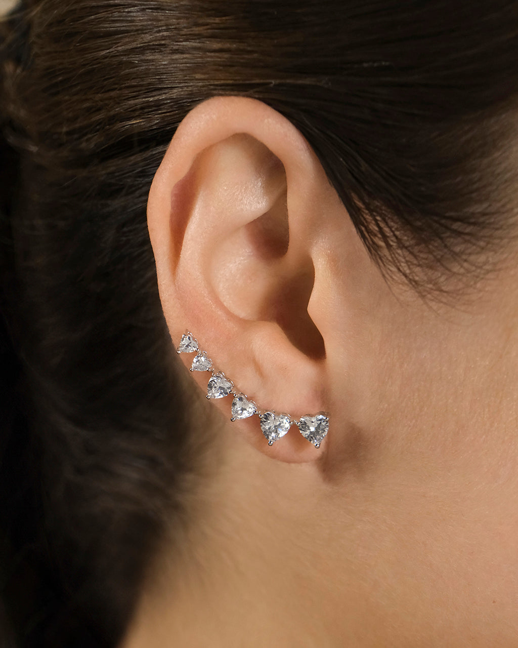Sterling Silver Jillian CZ Heart Crawler Studs