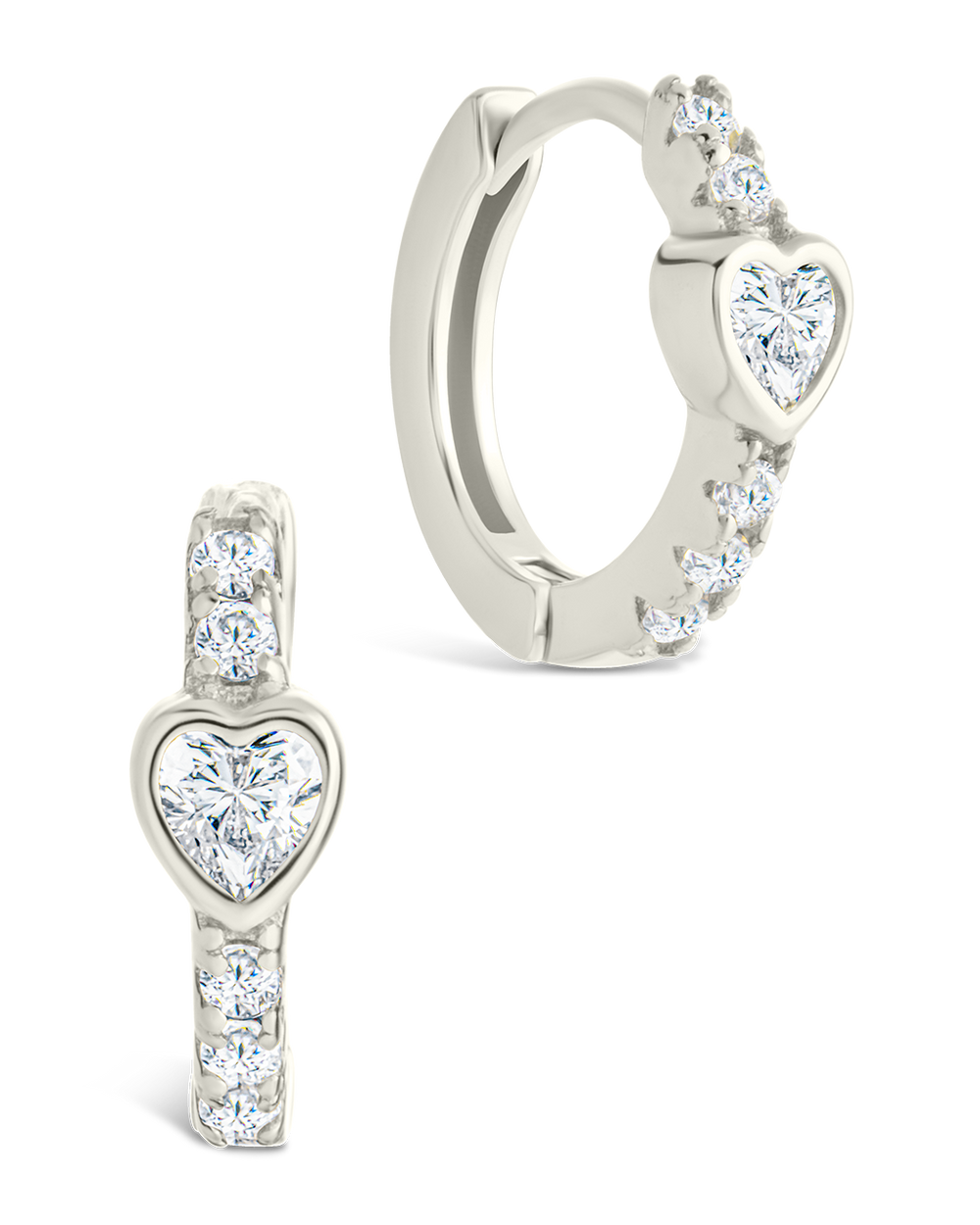 Sterling Silver Heart Cut Bezel Set Huggie Hoop Earrings