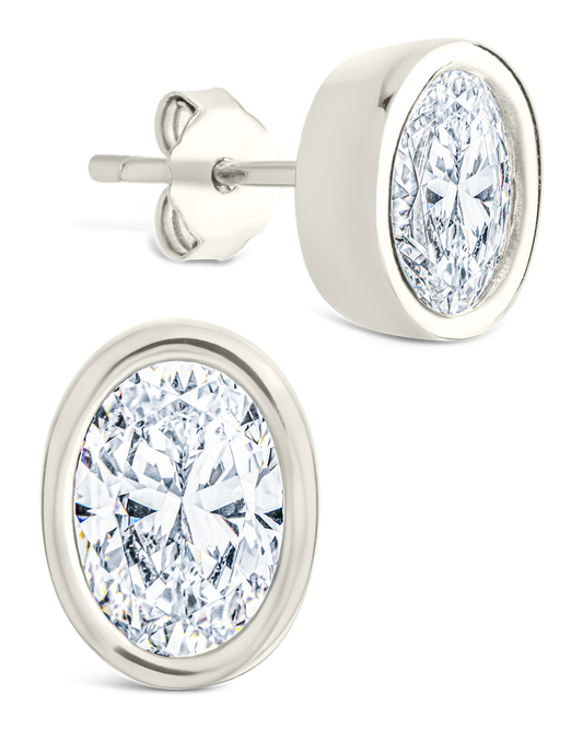 Sterling Silver Oval Cut Bezel Set Stud Earrings