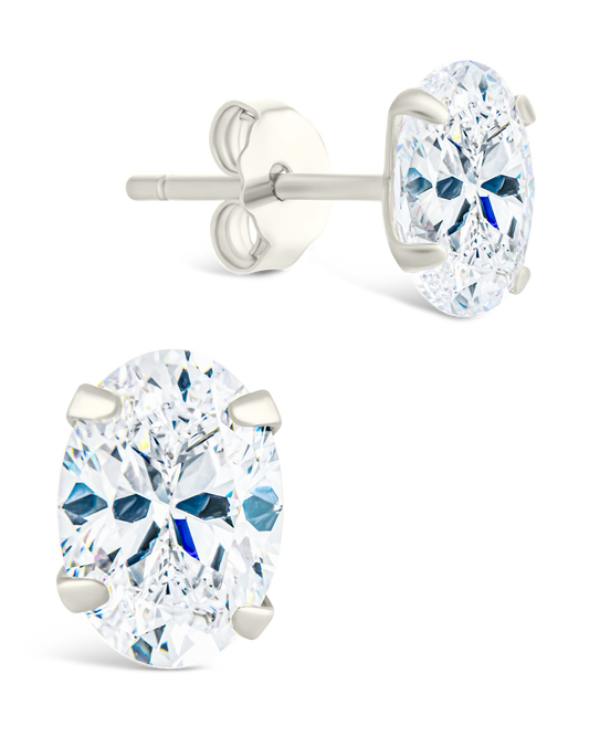 Sterling Silver Oval Cut Prong Set Stud Earrings