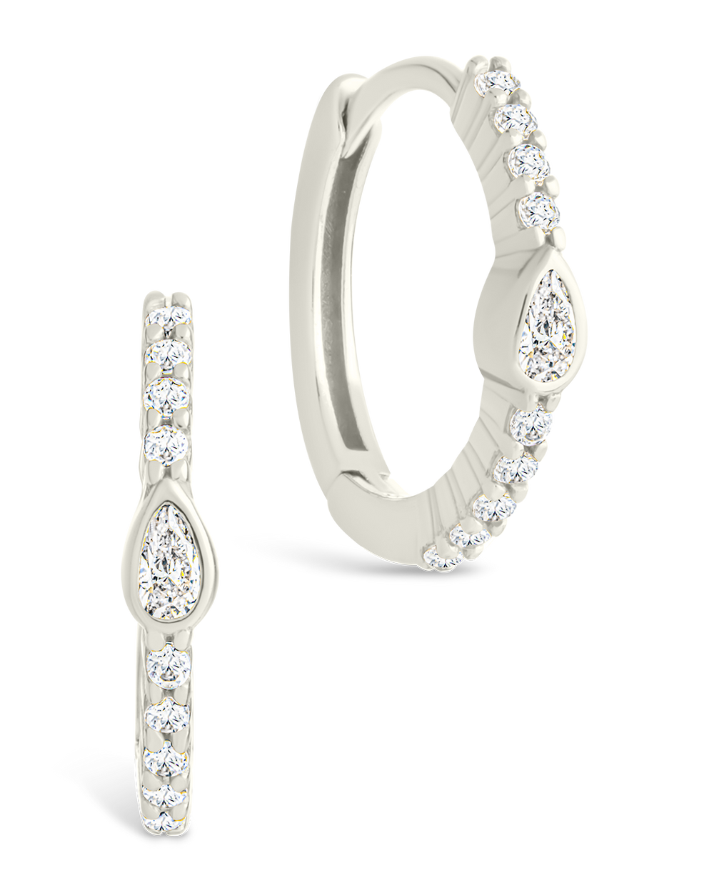Sterling Silver Pear Cut Bezel Set Huggie Hoop Earrings