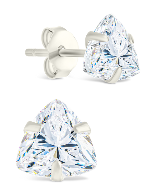 Sterling Silver Trillion Cut Prong Set Stud Earrings