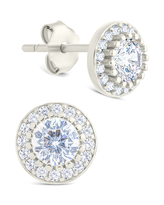Sterling Silver Round Cut Brilliant Halo Studs