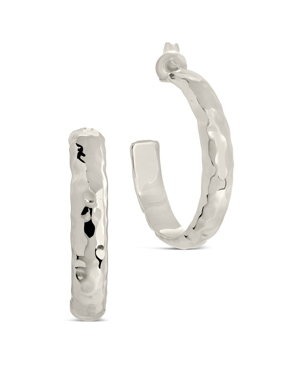 Zoe Hammered Hoops Earring Sterling Forever Silver 1"