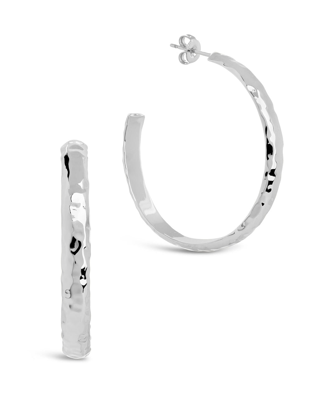 Zoe Hammered Hoops Earring Sterling Forever Silver 1.45"
