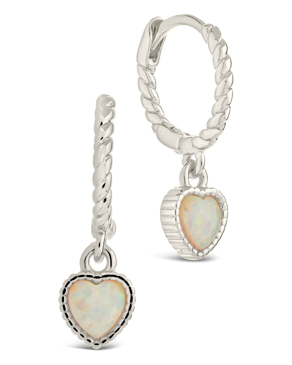 Meredith Opal Heart Drop Hoops Earring Sterling Forever Silver