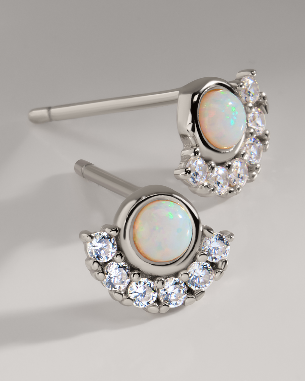 Sterling Silver Half Halo Opal Studs