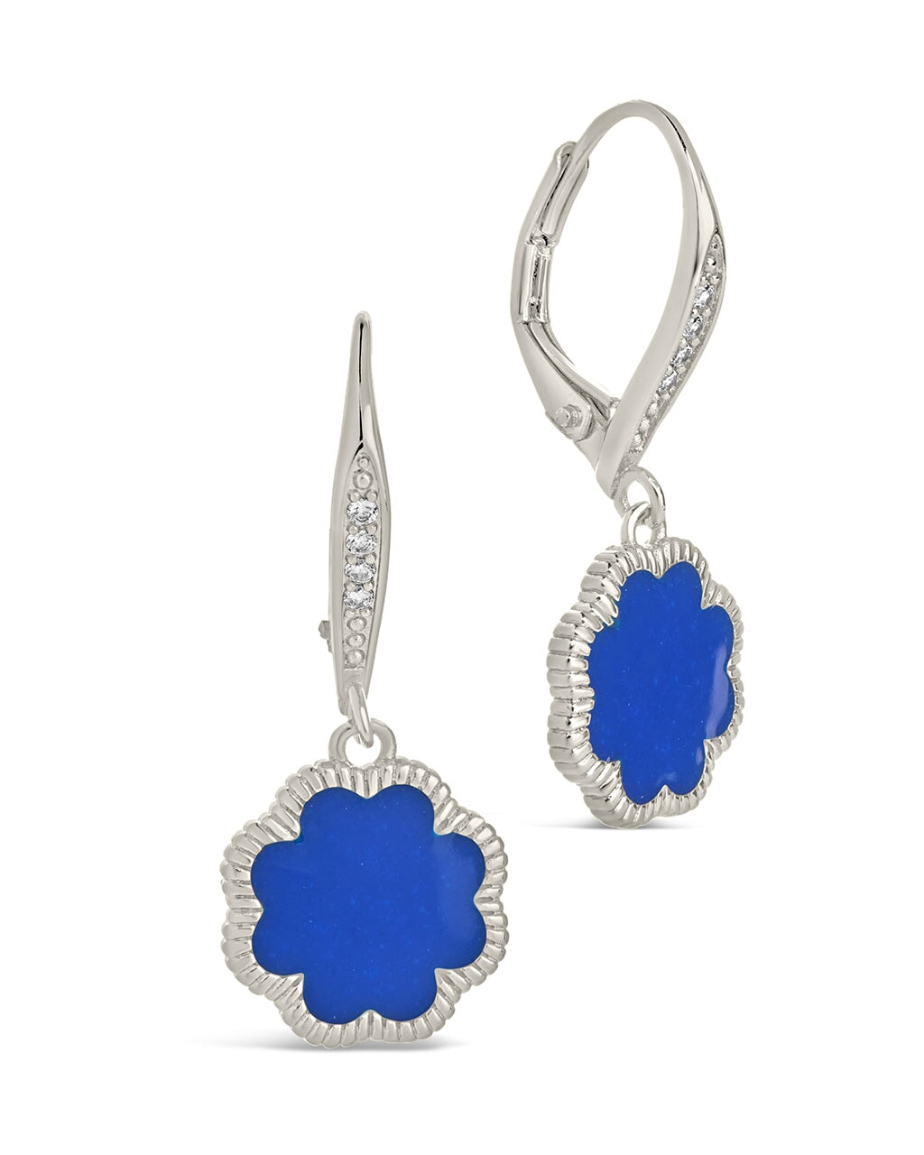 Rose Petal Short Drop Earrings Earring Sterling Forever Silver Blue Enamel