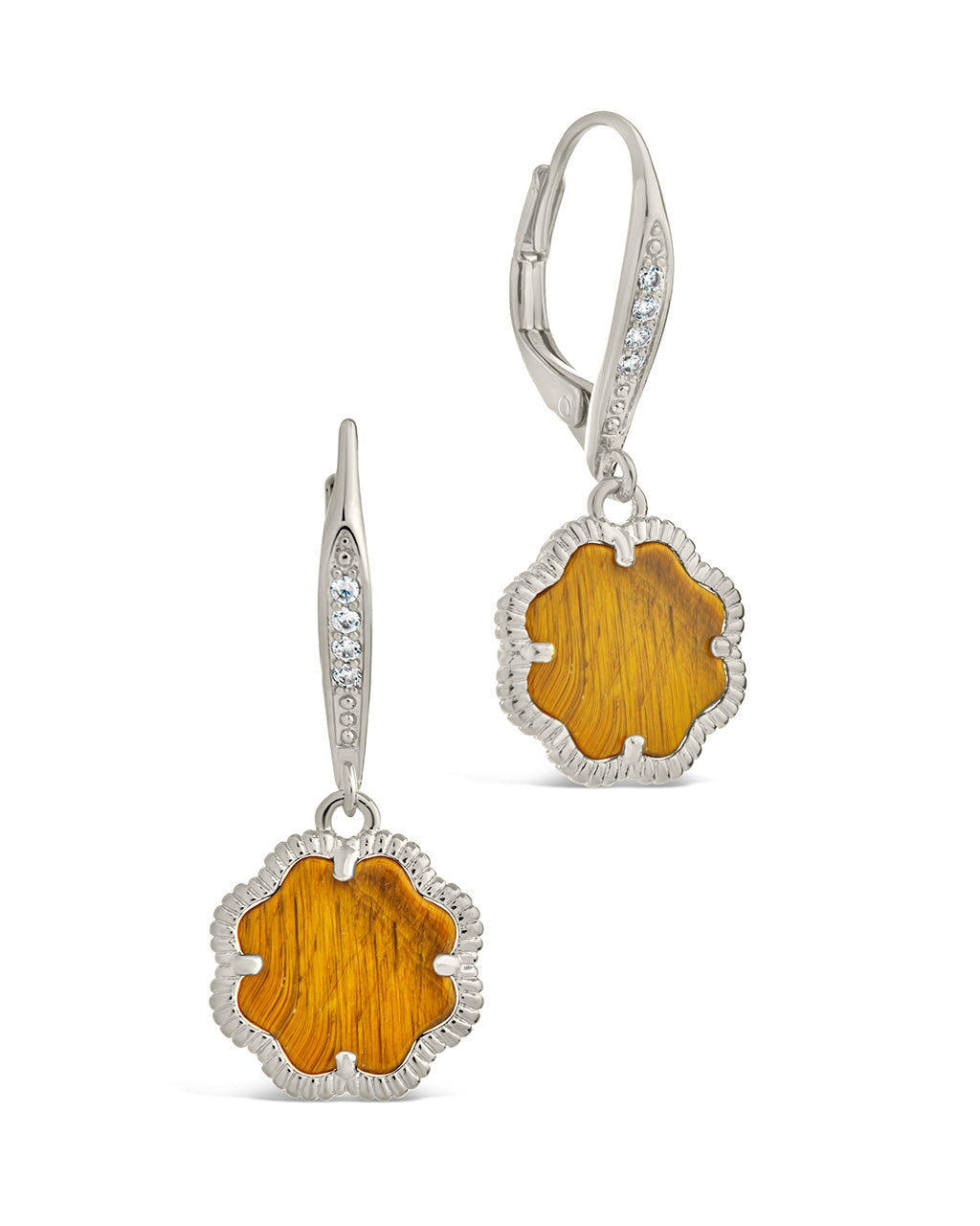 Rose Petal Short Drop Earrings Earring Sterling Forever Silver Tigers Eye