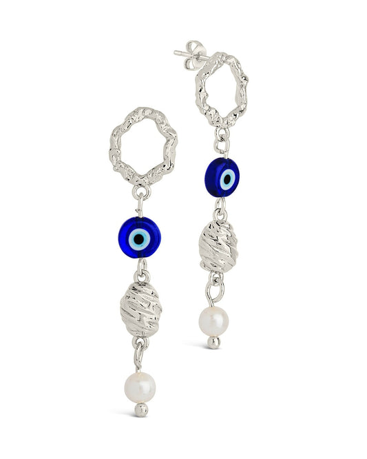 Sibyl Pearl & Evil Eye Drop Stud Earrings Earring Sterling Forever Silver