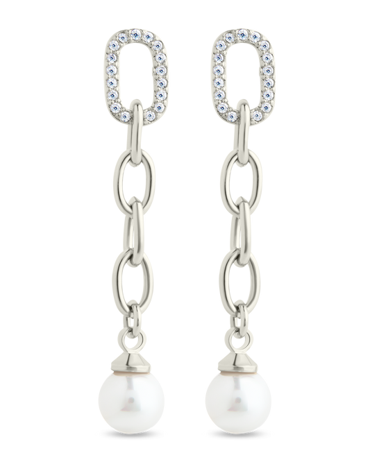 Daphne CZ & Pearl Chain Drop Stud Earrings