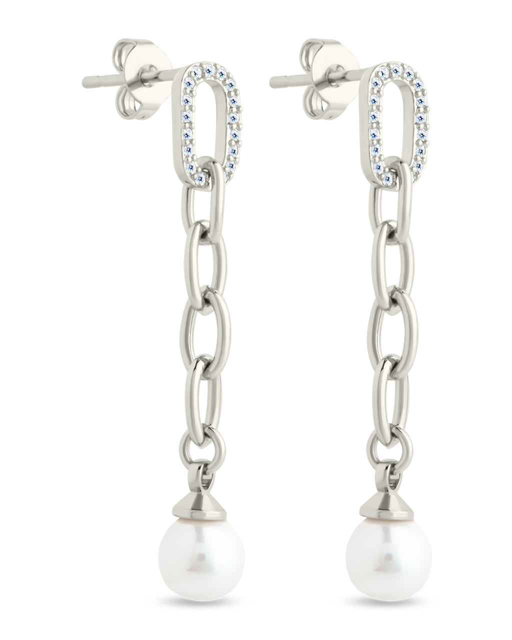 Daphne CZ & Pearl Chain Drop Stud Earrings