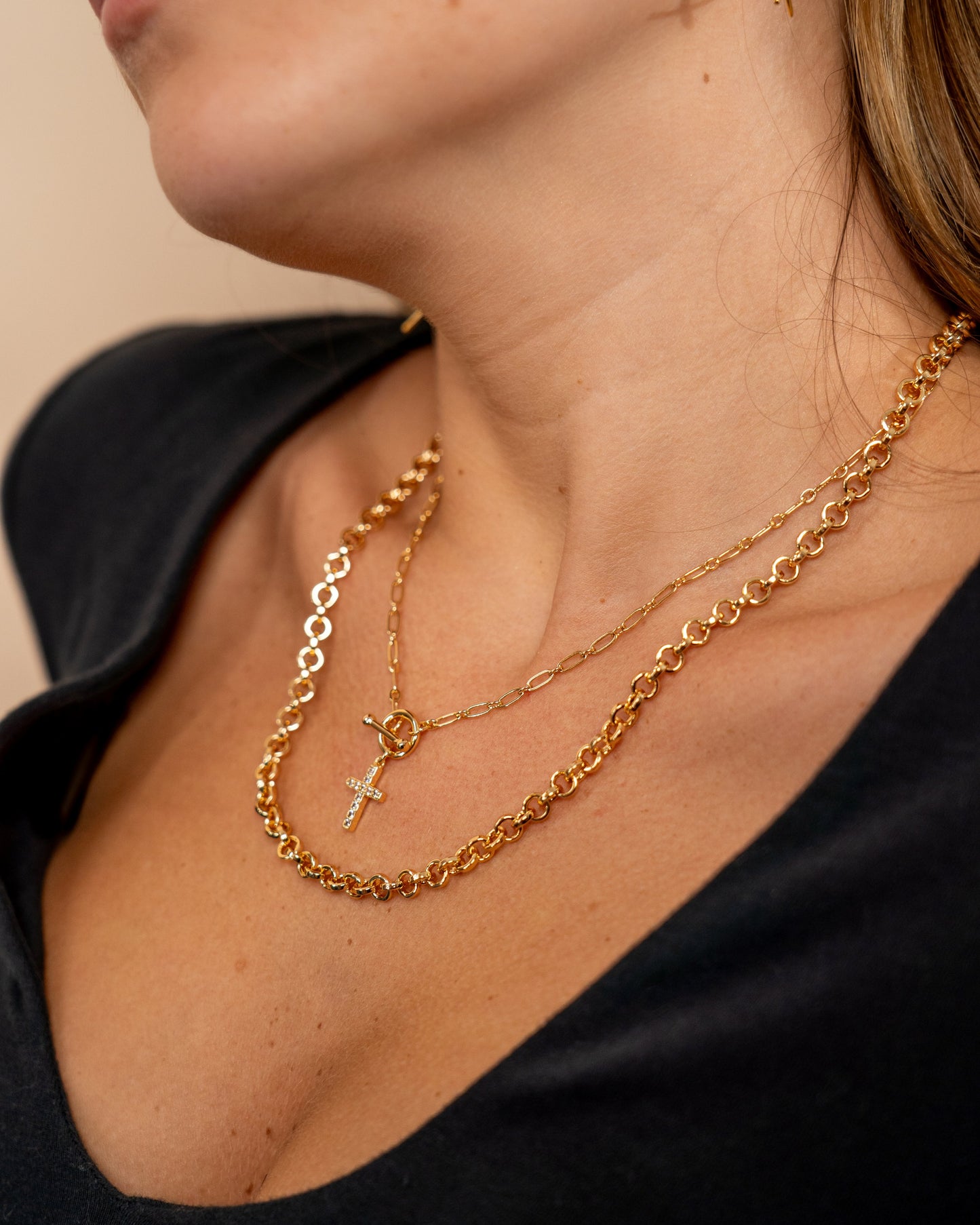 Grace CZ Cross & Layered Chain Necklace Necklace Sterling Forever 