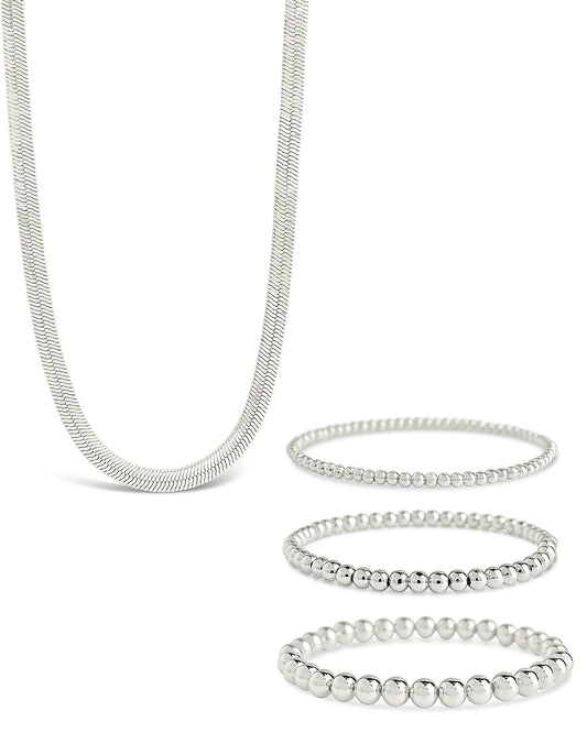 Beaded Bracelets & Herringbone Chain Necklace Set