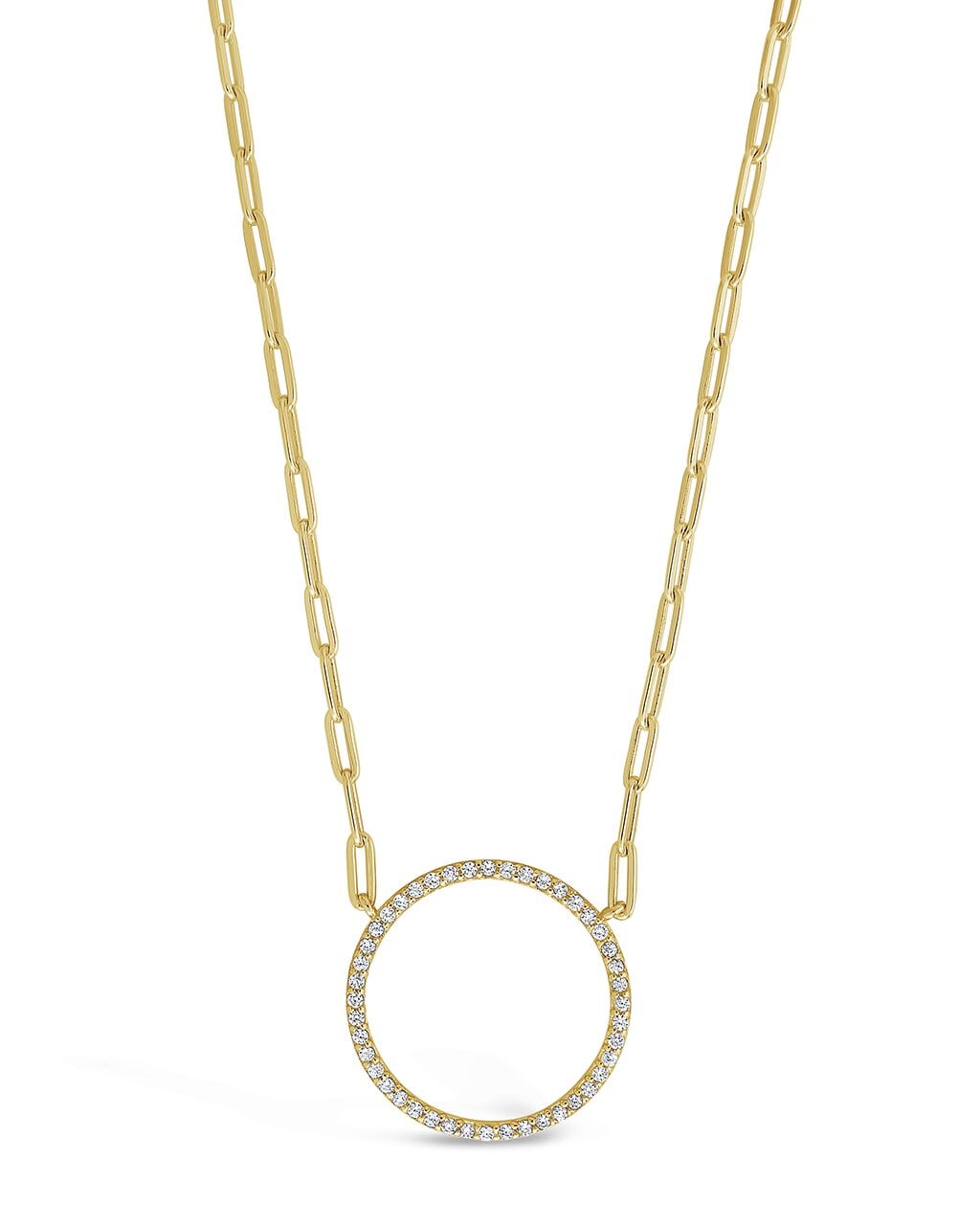Simple CZ Circle Chain Pendant Necklace Necklace Sterling Forever Gold