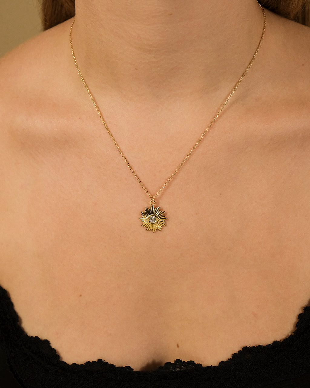 CZ Evil Eye Burst Pendant Necklace