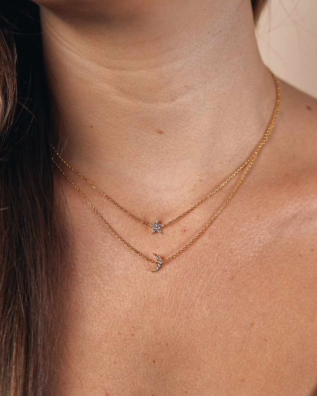 Layered CZ Crescent & Star Necklace