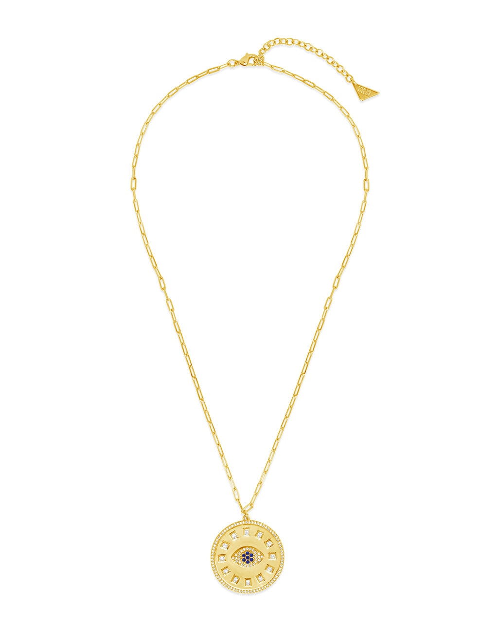 Evil Eye CZ Sun Dial Coin Pendant Necklace Sterling Forever
