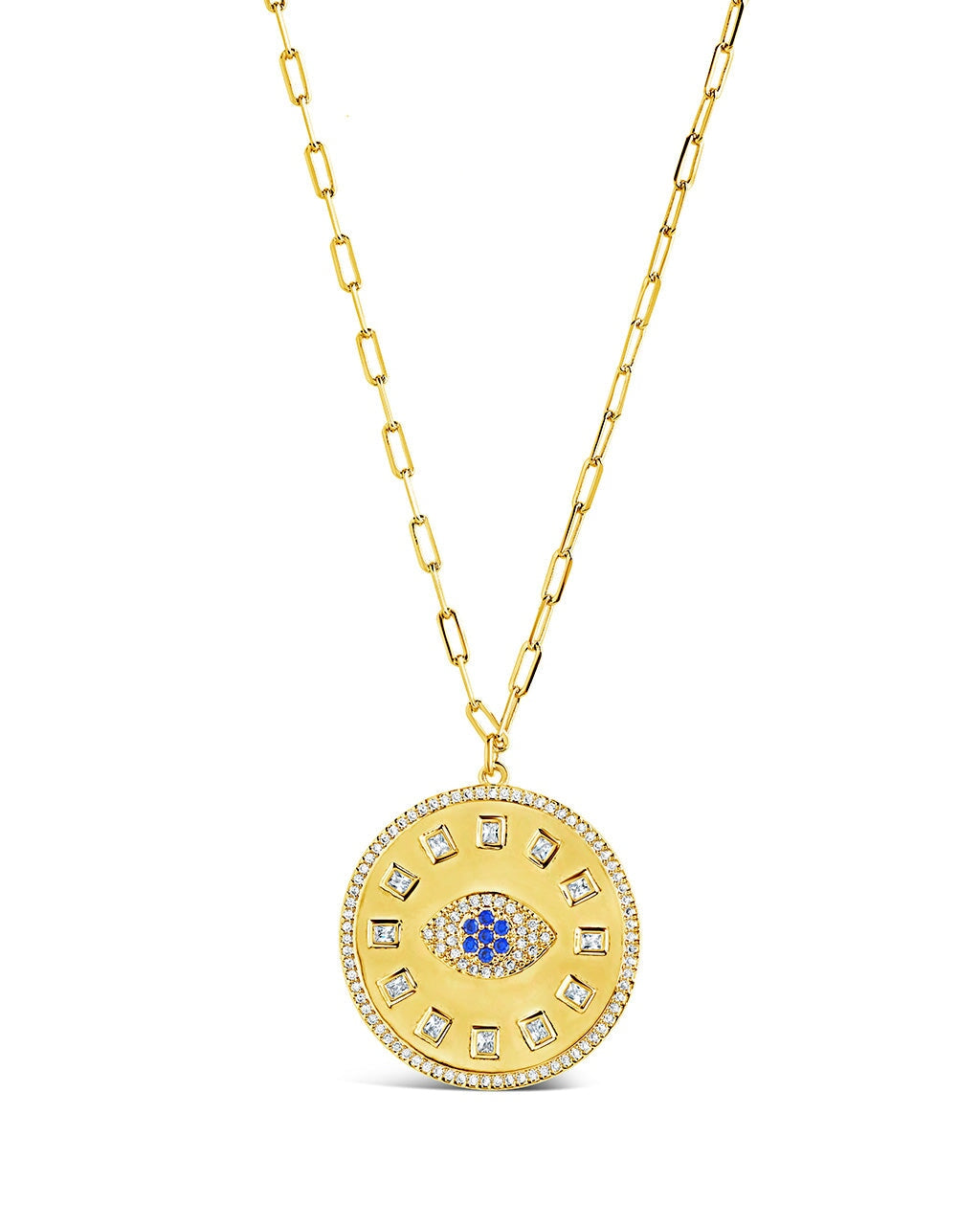 Evil Eye CZ Sun Dial Coin Pendant Necklace Sterling Forever