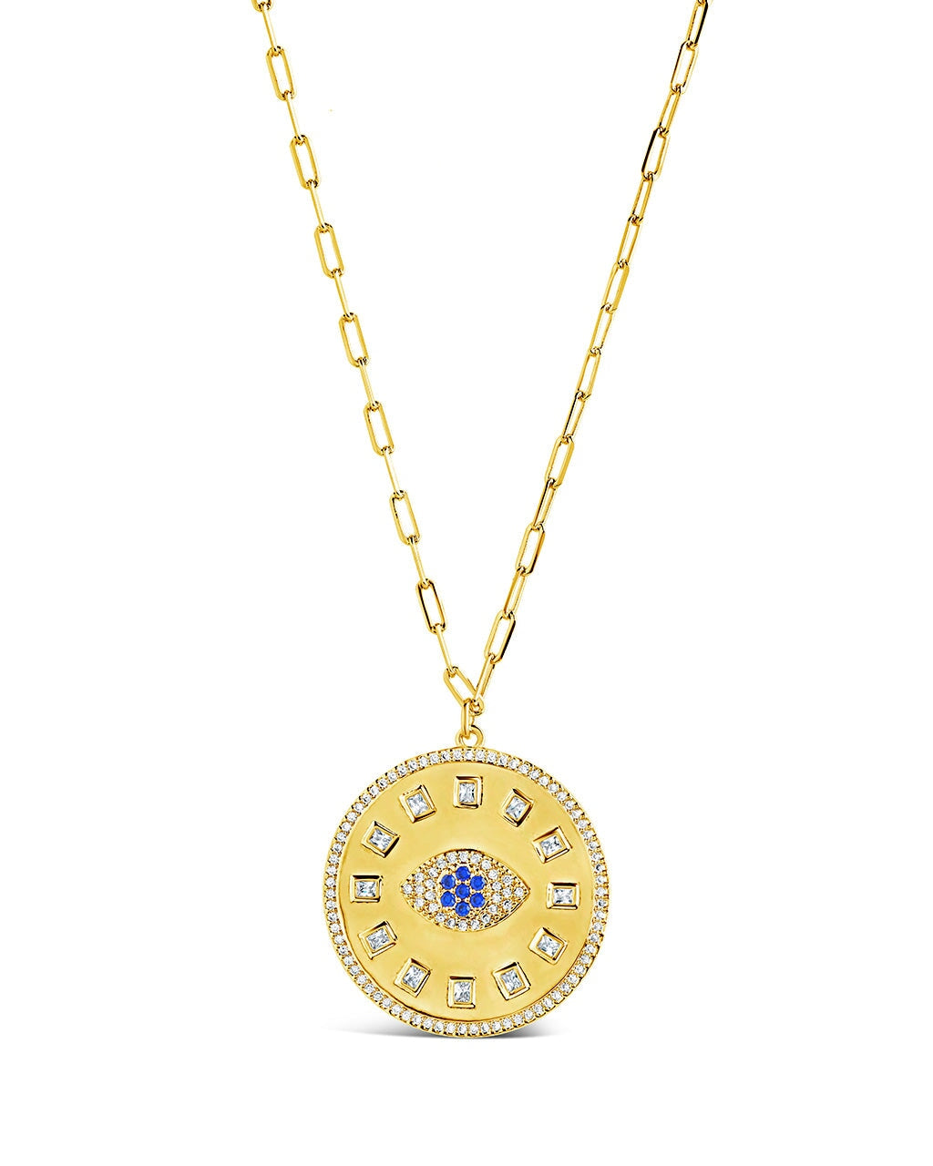 Evil Eye CZ Sun Dial Coin Pendant Necklace Sterling Forever 