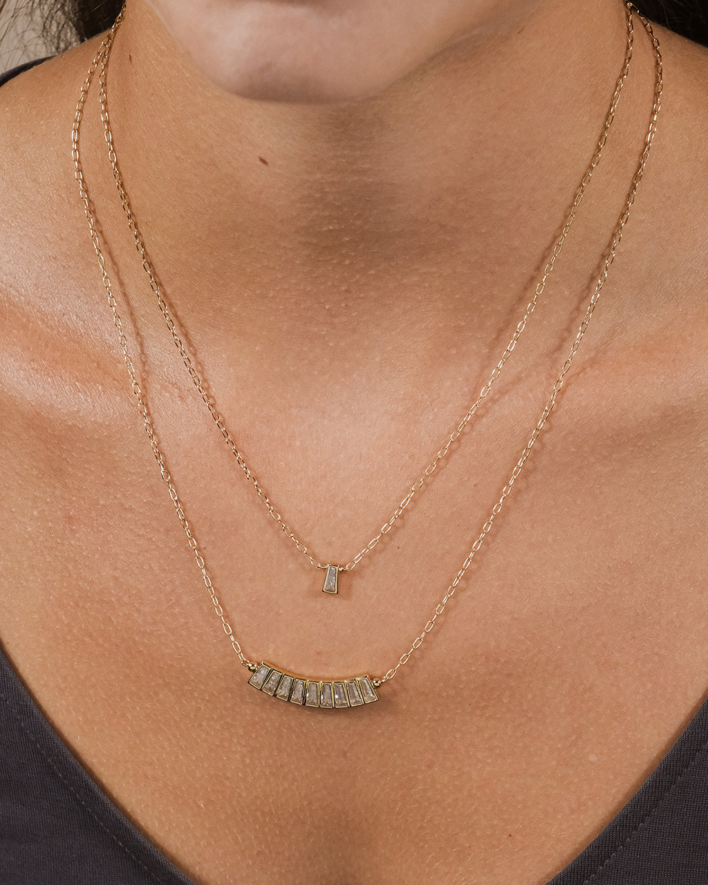 Lillian CZ Row & Charm Layered Necklace