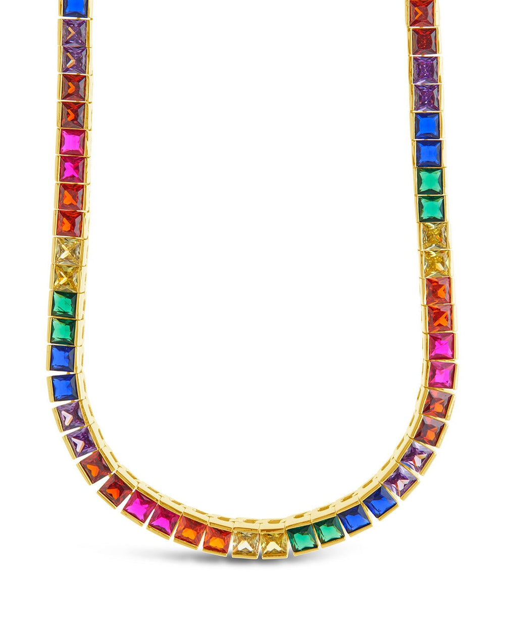 Rainbow Square CZ Tennis Necklace Necklace Sterling Forever Gold 16"