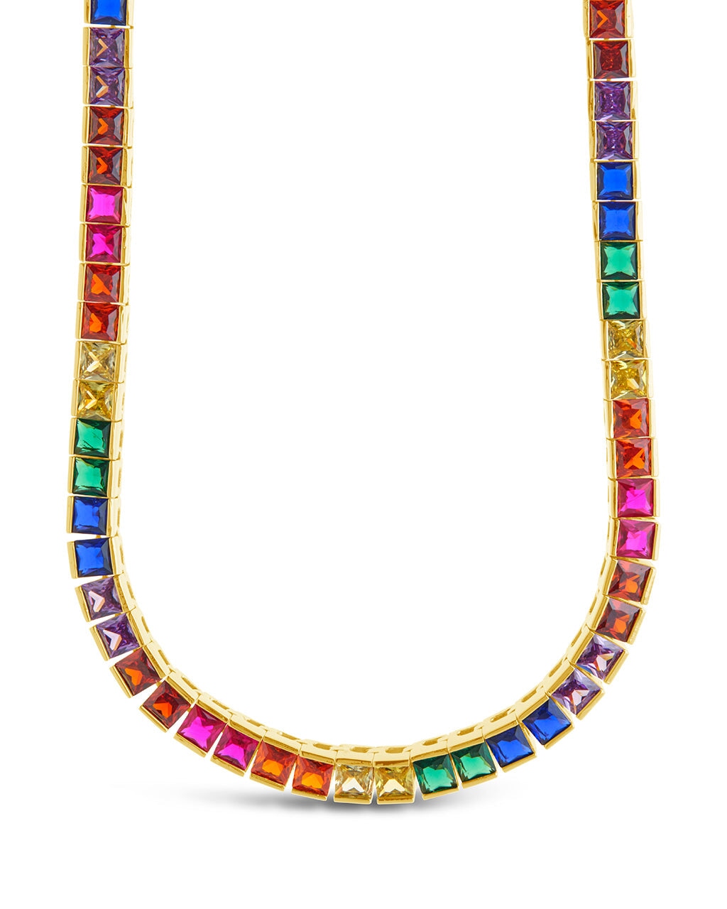 Rainbow Square CZ Tennis Necklace Necklace Sterling Forever Gold 16"