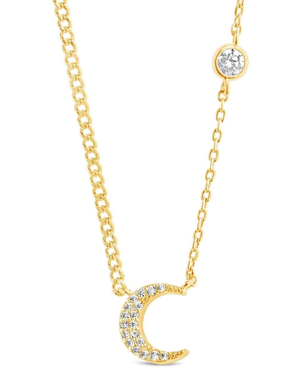 Crystal Crescent Moon Necklace Necklace Sterling Forever Gold 