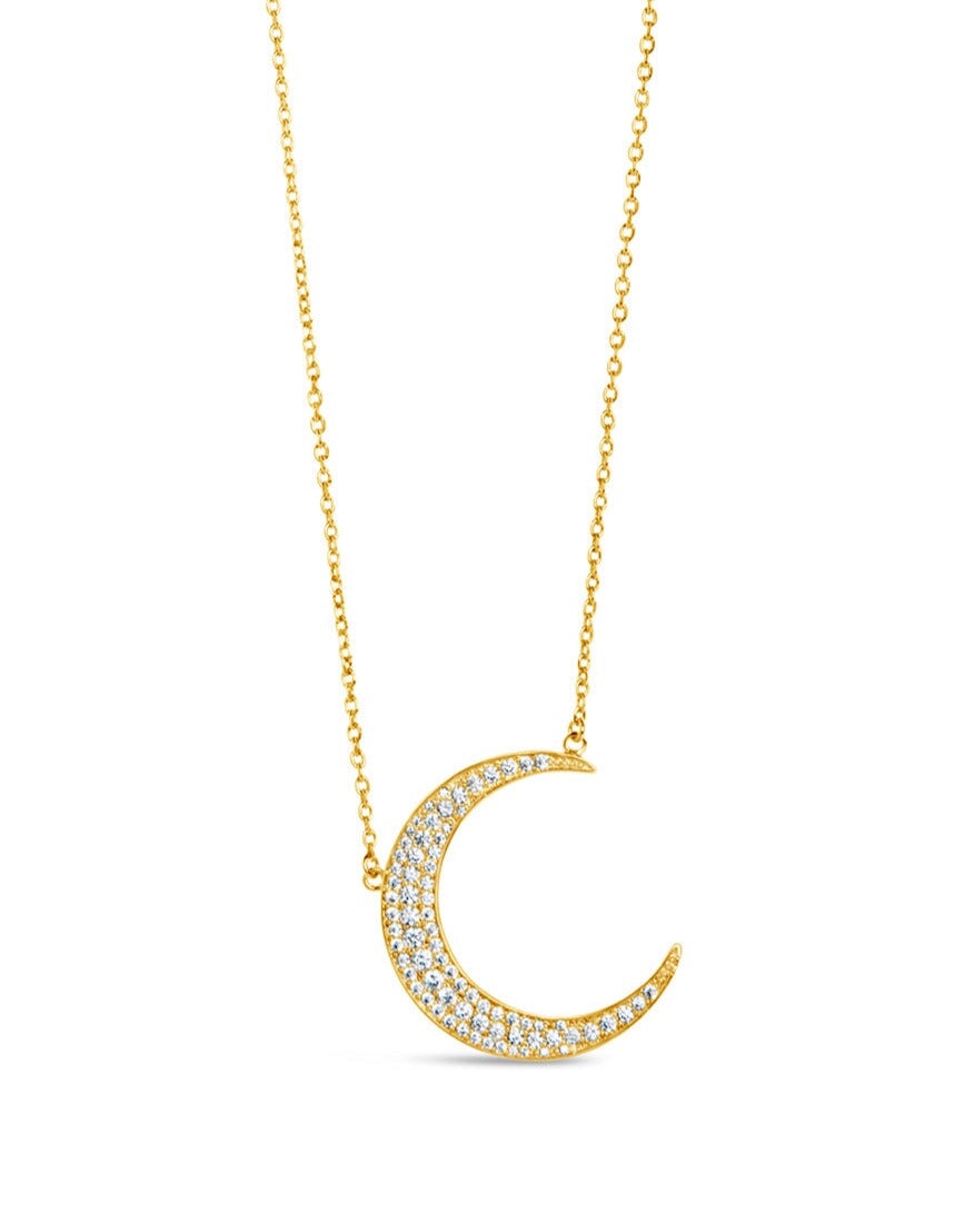 Stationed CZ Crescent Necklace Necklace Sterling Forever Gold