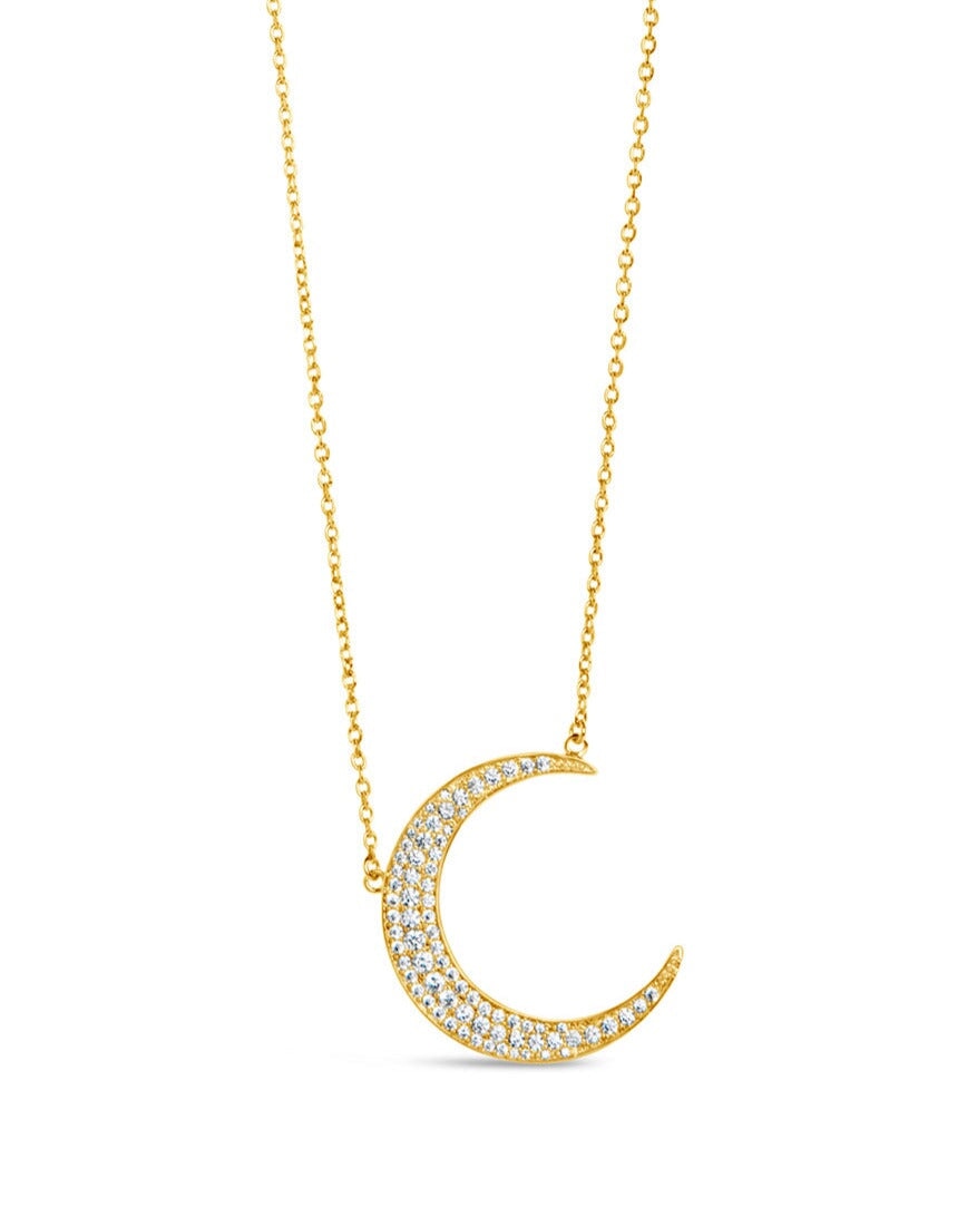 Stationed CZ Crescent Necklace Necklace Sterling Forever Gold 