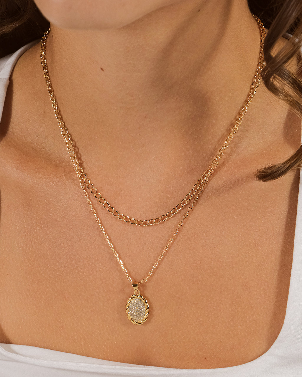 Galette CZ Pendant Layered Necklace