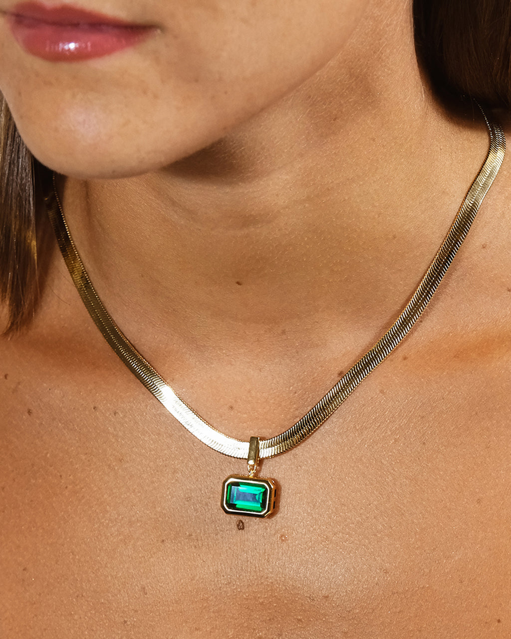 Calder CZ & Herringbone Pendant Necklace