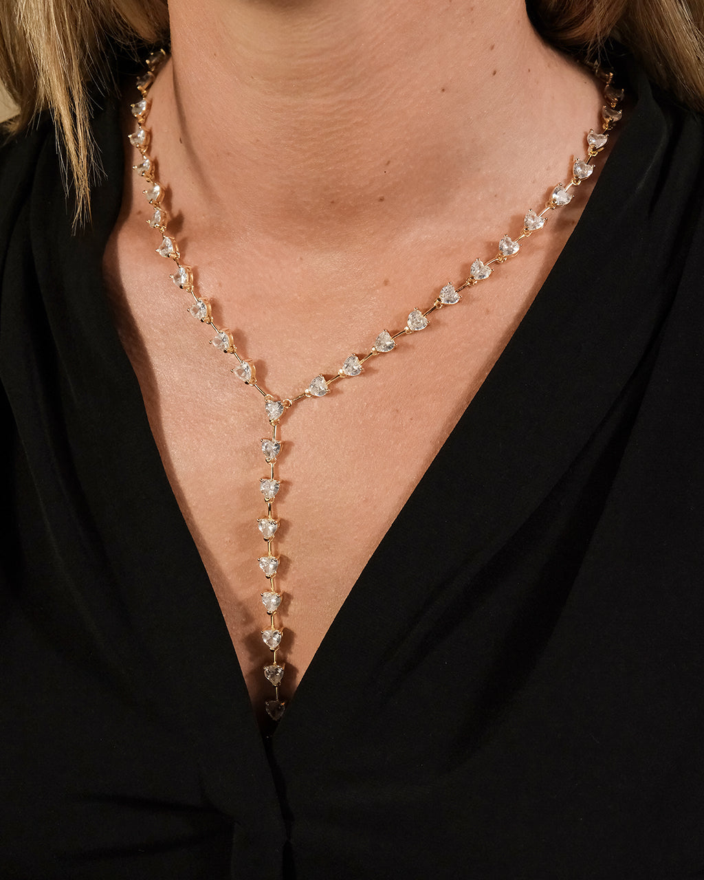 Tasha CZ Stationed Heart Lariat Necklace