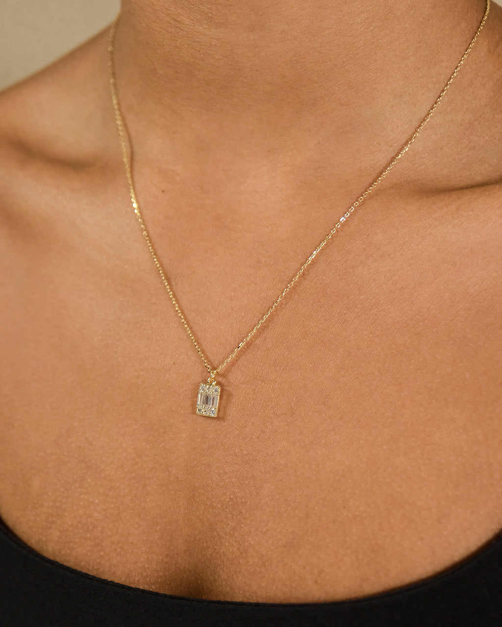 Sterling Silver Sawyer Rectangular CZ Pendant Necklace