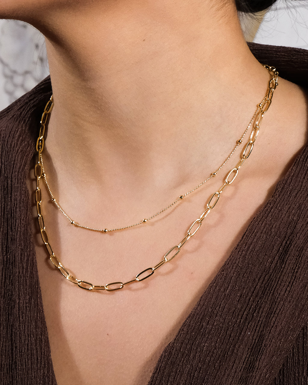 Leah Beaded & Paperclip Layered Chain Necklace