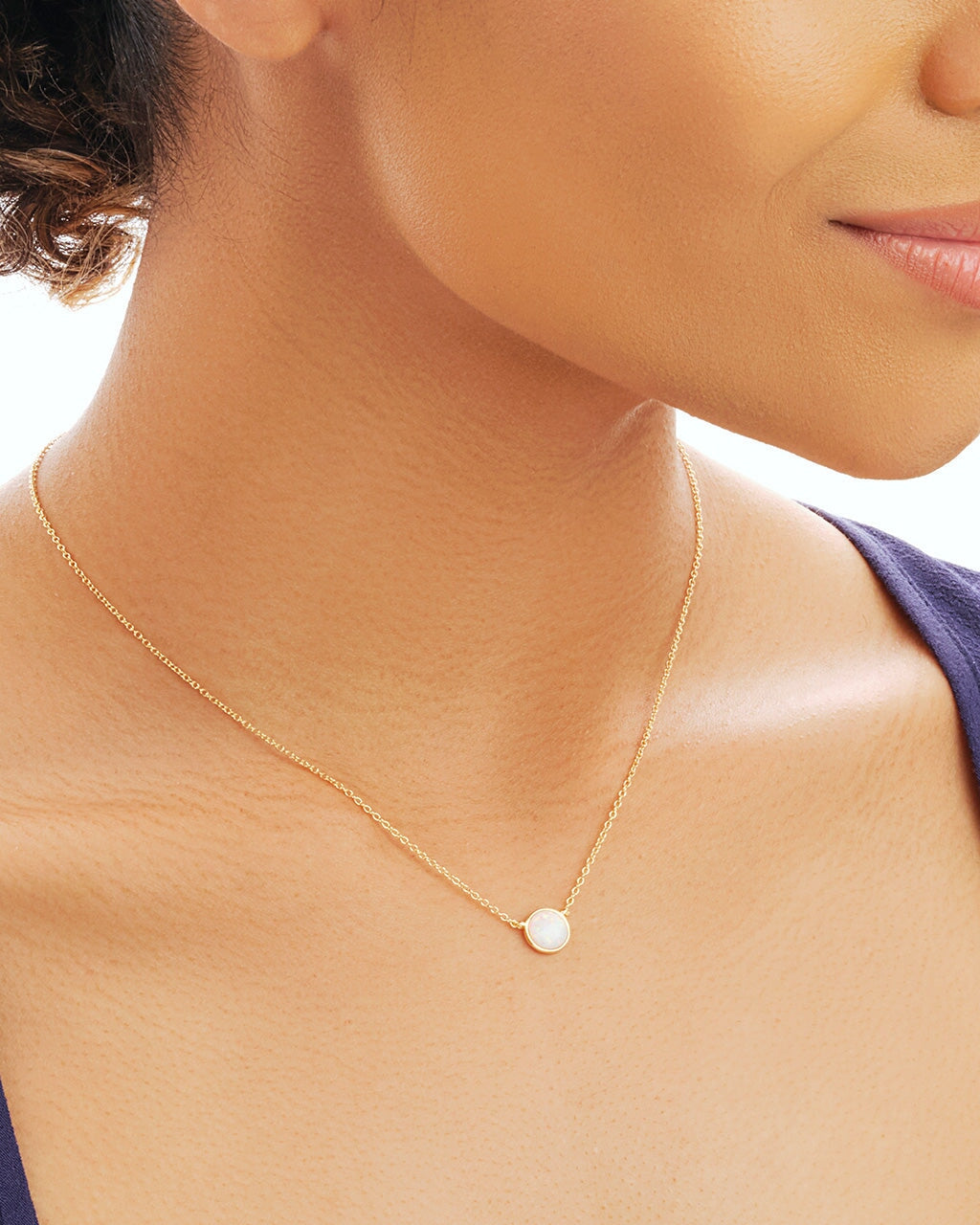 Sterling Silver Stationed Opal Disk Necklace Necklace Sterling Forever