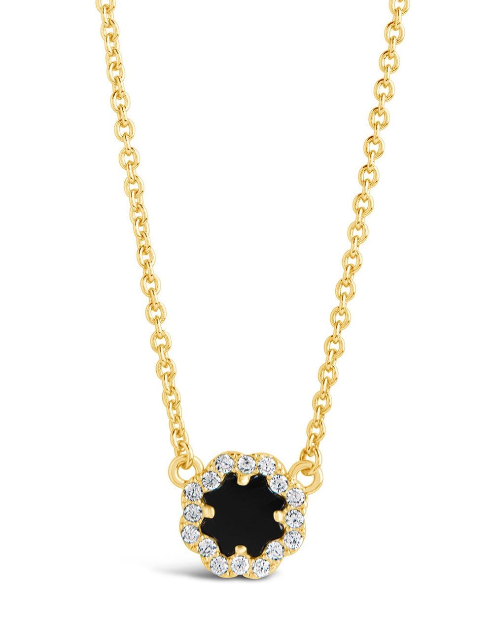 Bezel Rose Petal Pendant Necklace Necklace Sterling Forever Gold Onyx