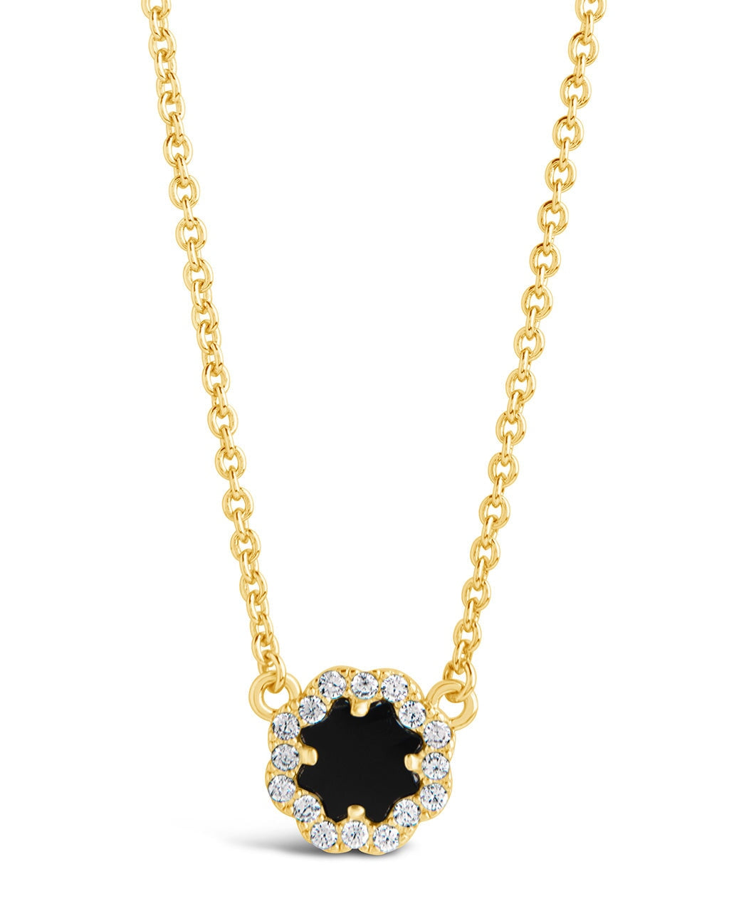 Bezel Rose Petal Pendant Necklace Necklace Sterling Forever Gold Onyx