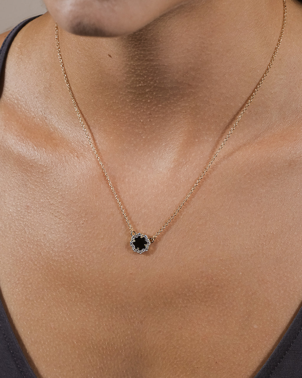 CZ Bezel Rose Petal Pendant Necklace