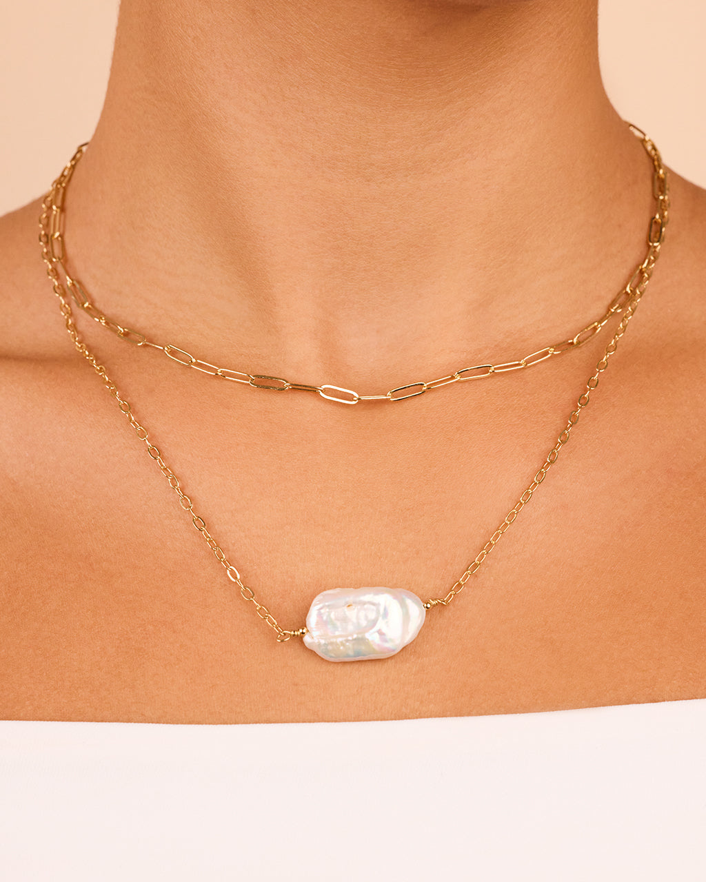 Chain Link and Pearl Layered Necklace