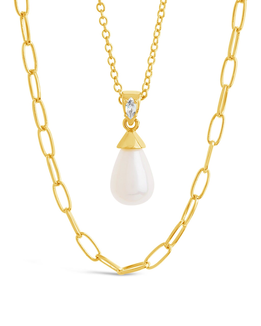 Baroque Pearl & Chain Layered Necklace Necklace Sterling Forever Gold