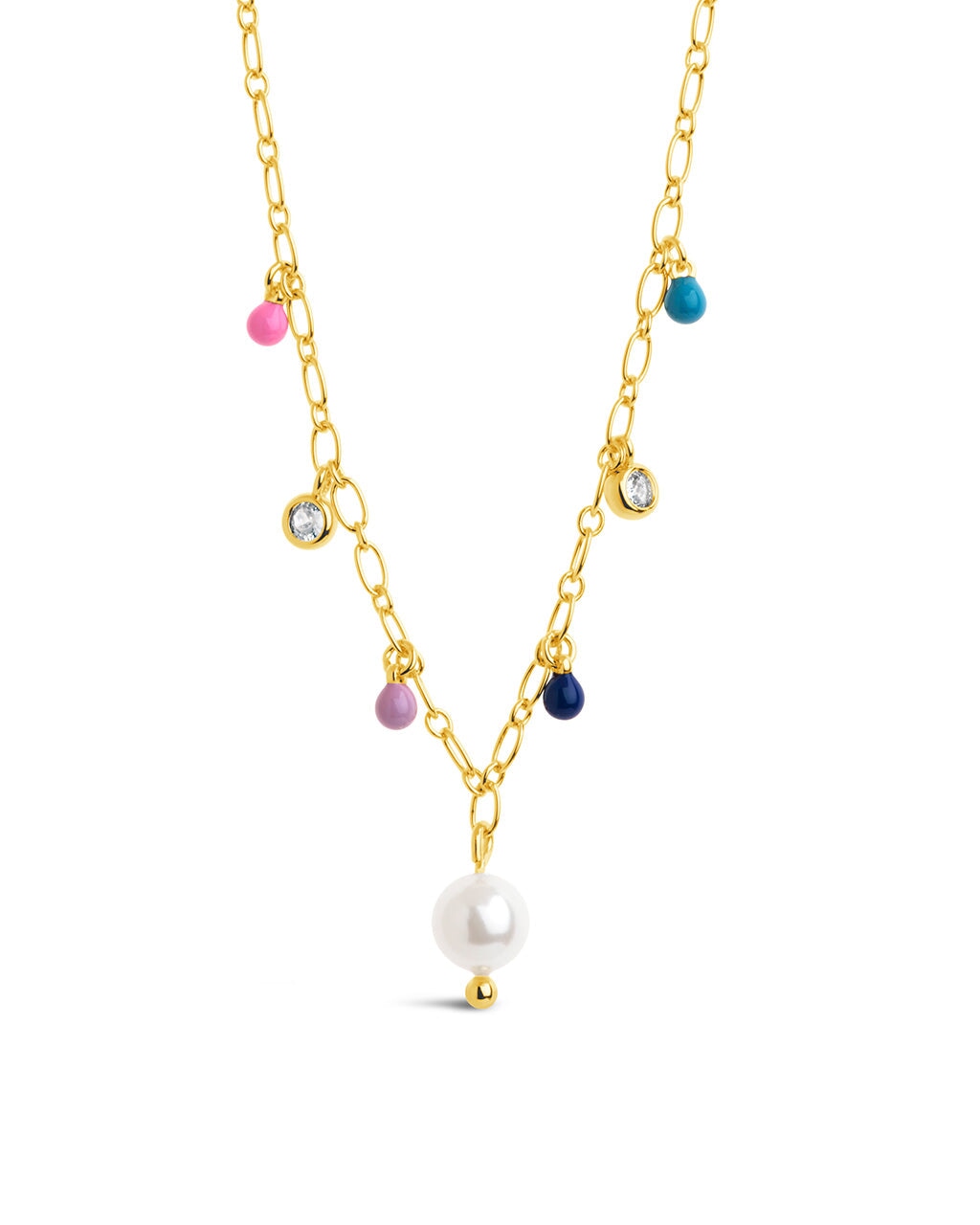 Enamel, Pearl, & CZ Charm Necklace Necklace Sterling Forever