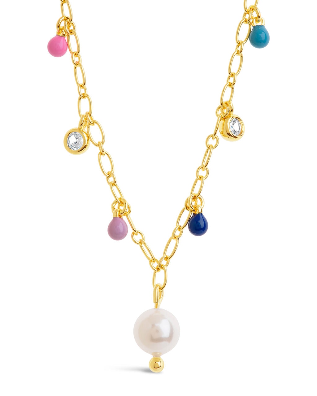 Enamel, Pearl, & CZ Charm Necklace Necklace Sterling Forever Gold